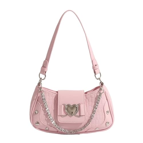Vintage Umhängetasche Street Style Nieten Canvas Handtasche Unterarmtasche Handtasche(Pink) von PPQIRU