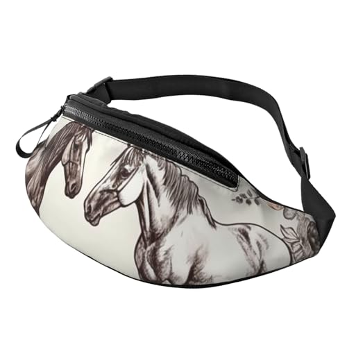 Gürteltasche, verstellbare Hüfttasche, Blumen und Pferde, handgezeichnete Umhängetasche, Gürteltasche für Damen und Herren von PPTHSNVB