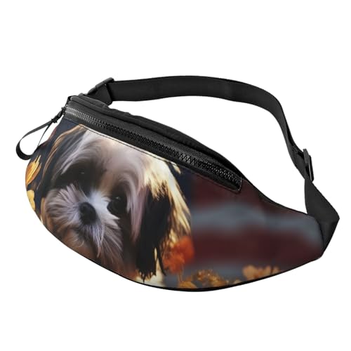 Gürteltasche, verstellbare Hüfttasche, Shih Tzu Hund und Blumen, Crossbody-Tasche, Gürteltasche für Damen und Herren von PPTHSNVB