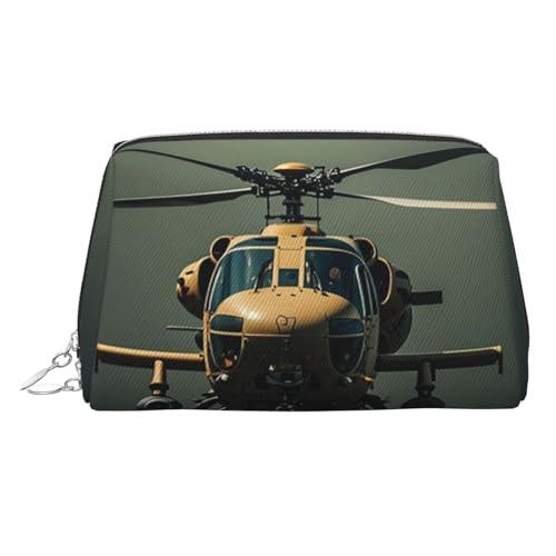Hubschrauber-Make-up-Tasche für Damen, Kosmetiktasche, Leder, Reise-Make-up-Tasche, Organizer, wasserdicht, Make-up-Tasche, offen, flach, Kulturbeutel, tragbare Aufbewahrungstasche für Reisen, silber von PPTHSNVB
