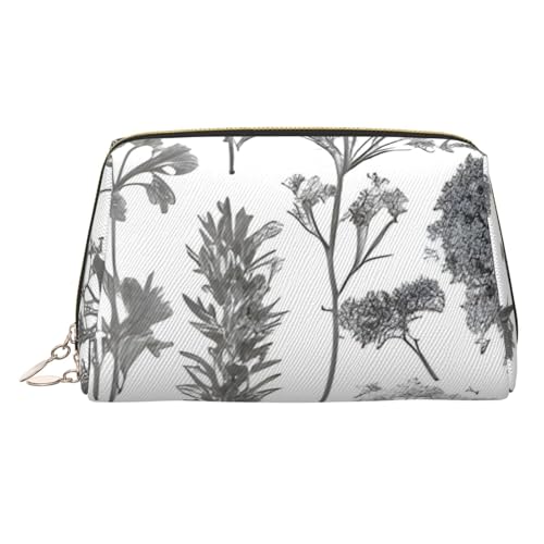 Kosmetiktasche für Damen, Kosmetiktasche mit blühenden Kräutern und Kräuterpflanzen, Leder, Reise-Make-up-Tasche, Organizer, wasserdicht, Make-up-Tasche, offen, flach, Kulturbeutel, tragbare von PPTHSNVB