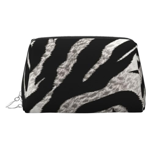 Make-up-Tasche für Damen, Kosmetiktasche, Leder, Reise-Make-up-Tasche, Organizer, wasserdicht, offen, flach, Kulturbeutel, tragbare Aufbewahrungstasche für Reisen, Schwarz und Weiß, silber von PPTHSNVB