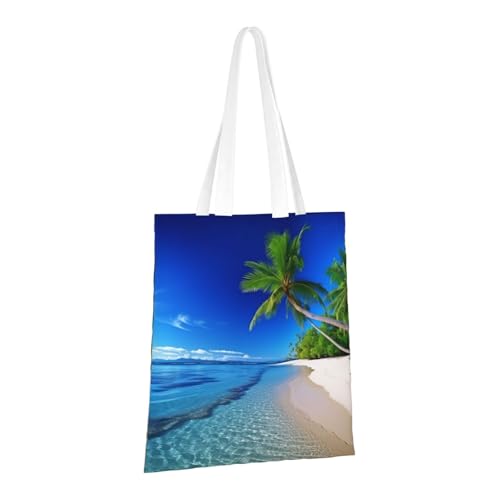 PPTHSNVB Blue Sea Sky Coconut Tree Canvas Tote Bag for Women Reusable Shopping Grocery Bags with Handles Cloth Bags von PPTHSNVB