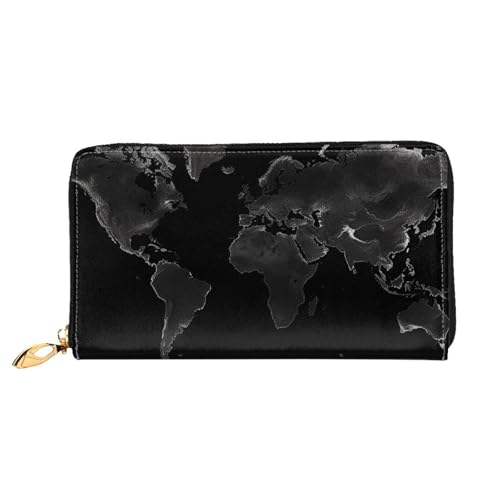 PPTHSNVB Cool Cheetah Leopard Damen Geldbörse Große Kapazität Kreditkartenhalter Reißverschluss Telefon Clutch Damen Reise Geldbörse, Schwarze Weltkarte, Einheitsgröße, Klassisch von PPTHSNVB