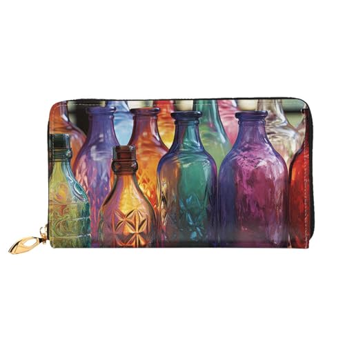 PPTHSNVB Cowboy Schwarz Hut Westernstiefel Damen Geldbörse Große Kapazität Kreditkartenhalter Reißverschluss Telefon Clutch Damen Reise Geldbörse, Bunte Glasflasche, Einheitsgröße, Klassisch von PPTHSNVB