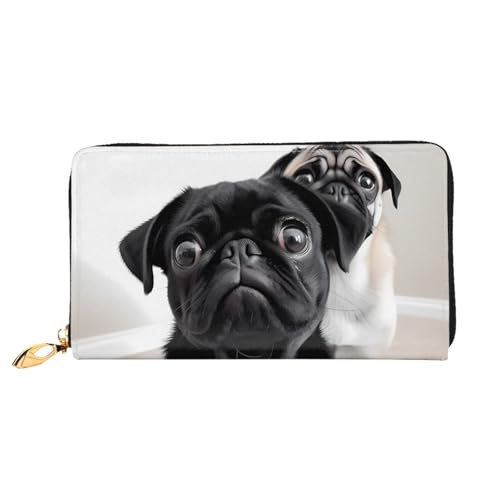 PPTHSNVB Cowboy Schwarz Hut Westernstiefel Damen Geldbörse Große Kapazität Kreditkartenhalter Reißverschluss Telefon Clutch Damen Reise Geldbörse, Süßer schwarzer Mops, Einheitsgröße, Klassisch von PPTHSNVB