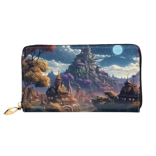 PPTHSNVB Farm Traktor Harvest Damen Geldbörse Große Kapazität Kreditkartenetui Reißverschluss Telefon Clutch Damen Reisegeldbörse, Fantasy Town, Einheitsgröße, Klassisch von PPTHSNVB