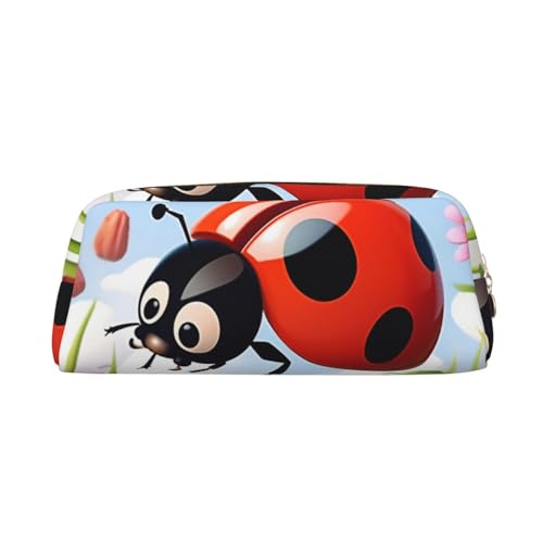 PPTHSNVB Federmäppchen, Cartoon-Marienkäfer-Blume, Federmäppchen mit Reißverschluss, großes Fassungsvermögen, Leder-Bleistifttasche, tragbare Make-up-Tasche für Damen und Herren, gold, Einheitsgröße von PPTHSNVB