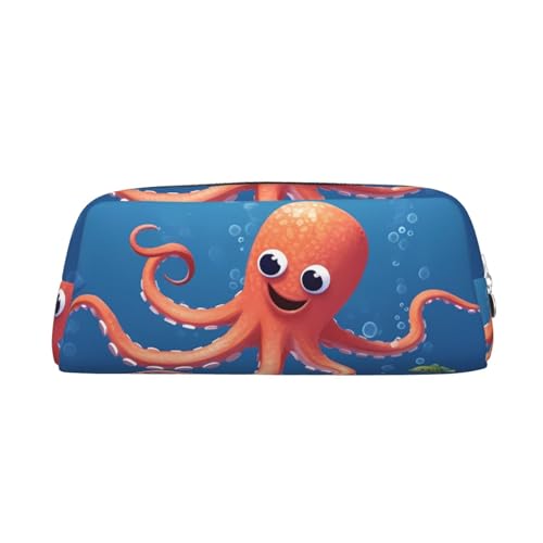 PPTHSNVB Federmäppchen, Cartoon-Oktopus-Fisch, Federmäppchen mit Reißverschluss, großes Fassungsvermögen, Leder-Bleistifttasche, tragbare Make-up-Tasche für Damen und Herren, silber, Einheitsgröße von PPTHSNVB