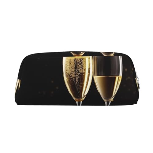 PPTHSNVB Federmäppchen, Champagnerglas, Federmäppchen mit Reißverschluss, großes Fassungsvermögen, Leder, tragbare Make-up-Tasche für Damen und Herren, silber, Einheitsgröße, Druck von PPTHSNVB