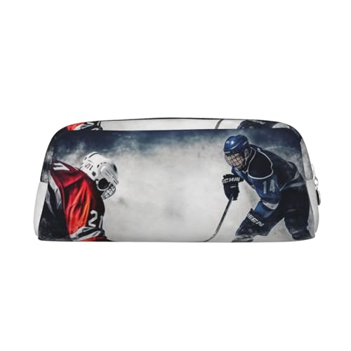 PPTHSNVB Federmäppchen, Eishockey-Kunst-Federmäppchen mit Reißverschluss, großes Fassungsvermögen, Leder-Bleistifttasche, tragbare Make-up-Tasche für Damen und Herren, silber, Einheitsgröße, Druck von PPTHSNVB