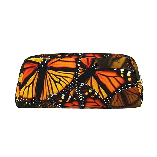 PPTHSNVB Federmäppchen, Motiv: Monarch-Schmetterlinge, Federmäppchen mit Reißverschluss, großes Fassungsvermögen, Leder, tragbare Make-up-Tasche für Damen und Herren, gold, Einheitsgröße, Druck von PPTHSNVB