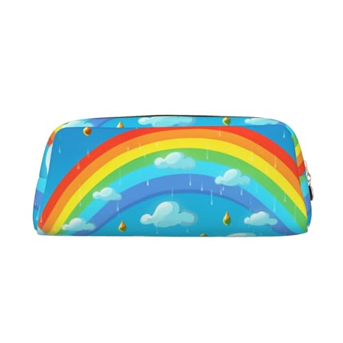 PPTHSNVB Federmäppchen, Regenbogenwolken, Regentropfen, Federmäppchen mit Reißverschluss, großes Fassungsvermögen, Leder-Bleistifttasche, tragbare Make-up-Tasche für Damen und Herren, gold von PPTHSNVB