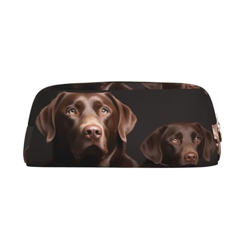 PPTHSNVB Federmäppchen, brauner Labrador Retriever, Federmäppchen mit Reißverschluss, großes Fassungsvermögen, Leder-Federtasche, tragbare Make-up-Tasche für Damen und Herren, gold, Einheitsgröße von PPTHSNVB