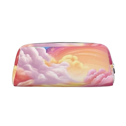 PPTHSNVB Federmäppchen, buntes Regenbogen-Federmäppchen mit Reißverschluss, großes Fassungsvermögen, Leder-Bleistifttasche, tragbare Make-up-Tasche für Damen und Herren, silber, Einheitsgröße, Druck von PPTHSNVB