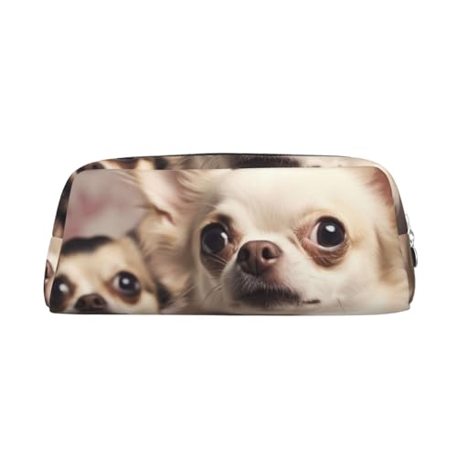 PPTHSNVB Federmäppchen, niedliches Chihuahua-Federmäppchen mit Reißverschluss, großes Fassungsvermögen, Leder-Bleistifttasche, tragbare Make-up-Tasche für Damen und Herren, silber, Einheitsgröße von PPTHSNVB