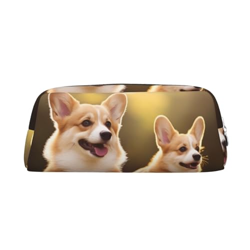 PPTHSNVB Federmäppchen, niedliches Corgi-Hunde-Federmäppchen mit Reißverschluss, großes Fassungsvermögen, Leder-Bleistifttasche, tragbare Make-up-Tasche für Damen und Herren, silber, Einheitsgröße von PPTHSNVB