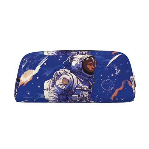 PPTHSNVB Federmäppchen, schwarzer Astronaut auf blauem Federmäppchen mit Reißverschluss, großes Fassungsvermögen, Leder-Federtasche, tragbare Make-up-Tasche für Damen und Herren, silber, Einheitsgröße von PPTHSNVB