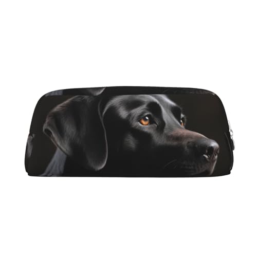 PPTHSNVB Federmäppchen, schwarzer Labrador, Federmäppchen mit Reißverschluss, großes Fassungsvermögen, Leder-Bleistifttasche, tragbare Make-up-Tasche für Damen und Herren, silber, Einheitsgröße, Druck von PPTHSNVB