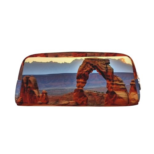 PPTHSNVB Federmäppchen Arches National Park Federmäppchen mit Reißverschluss, großes Fassungsvermögen, Leder-Bleistifttasche, tragbare Make-up-Tasche für Damen und Herren, gold, Einheitsgröße, Druck von PPTHSNVB