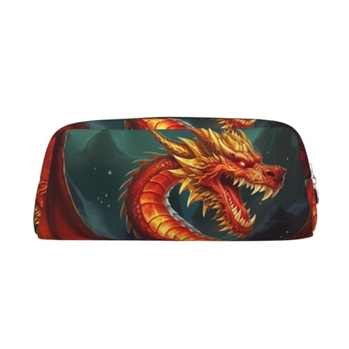 PPTHSNVB Federmäppchen Drachenkönig im Feuer, Federmäppchen mit Reißverschluss, großes Fassungsvermögen, Leder-Bleistifttasche, tragbare Make-up-Tasche für Damen und Herren, gold, Einheitsgröße, Druck von PPTHSNVB