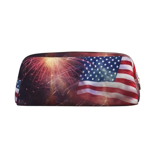 PPTHSNVB Federmäppchen Feuerwerk Amerikanische Flagge 4. Juli Federmäppchen mit Reißverschluss, großes Fassungsvermögen, Leder-Bleistifttasche, tragbare Make-up-Tasche für Damen und Herren, gold von PPTHSNVB