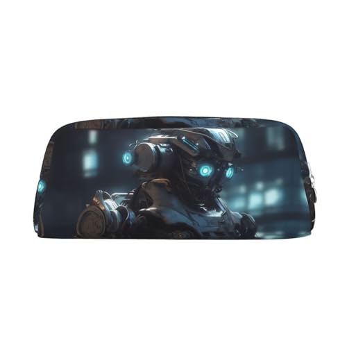 PPTHSNVB Federmäppchen Future Robot Federmäppchen mit Reißverschluss, großes Fassungsvermögen, Leder-Federtasche, tragbare Make-up-Tasche für Damen und Herren, silber, Einheitsgröße, Druck von PPTHSNVB