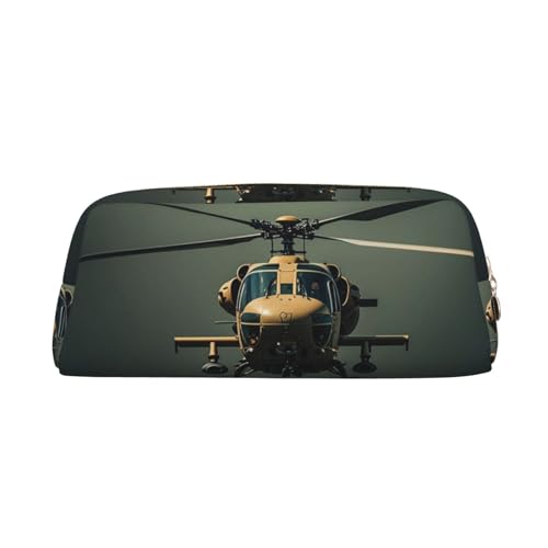 PPTHSNVB Federmäppchen Hubschrauber-Federmäppchen mit Reißverschluss, großes Fassungsvermögen, Leder-Bleistifttasche, tragbare Make-up-Tasche für Damen und Herren, gold, Einheitsgröße, Druck von PPTHSNVB