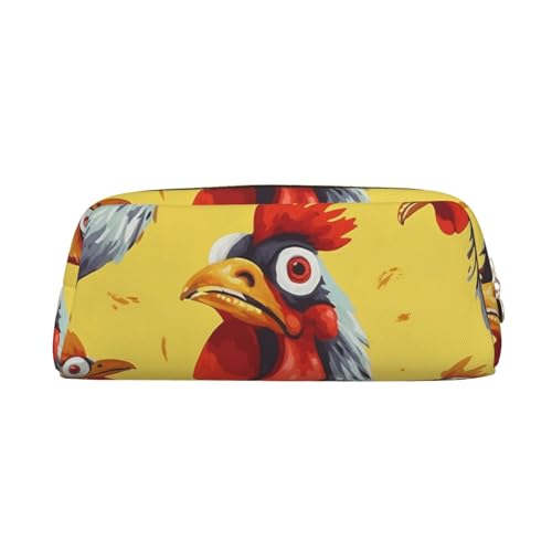 PPTHSNVB Federmäppchen Kunst Huhn Malerei Bleistifttasche mit Reißverschluss Federmäppchen Große Kapazität Leder Bleistifttasche Tragbare Make-up-Tasche für Damen Herren, gold, Einheitsgröße, Druck von PPTHSNVB