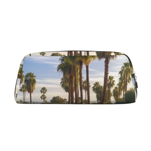 PPTHSNVB Federmäppchen Palme, Golfplatz, Federmäppchen mit Reißverschluss, großes Fassungsvermögen, Leder-Bleistifttasche, tragbare Make-up-Tasche für Damen und Herren, silber, Einheitsgröße, Druck von PPTHSNVB