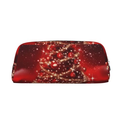 PPTHSNVB Federmäppchen Weihnachtsbaum, rotes Federmäppchen mit Reißverschluss, großes Fassungsvermögen, Leder, tragbare Make-up-Tasche für Damen und Herren, silber, Einheitsgröße, Druck von PPTHSNVB
