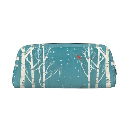 PPTHSNVB Federmäppchen mit Aufschrift "Merry Christmas", Birkenbaum, Federmäppchen mit Reißverschluss, großes Fassungsvermögen, Leder, tragbare Make-up-Tasche für Damen und Herren, silber von PPTHSNVB