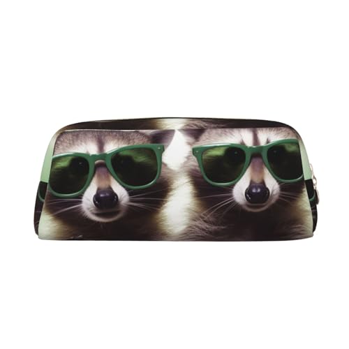 PPTHSNVB Federmäppchen mit lustigem Waschbär, grüne Sonnenbrille, Federmäppchen mit Reißverschluss, großes Fassungsvermögen, Leder-Federmäppchen, tragbare Make-up-Tasche für Damen und Herren, gold von PPTHSNVB