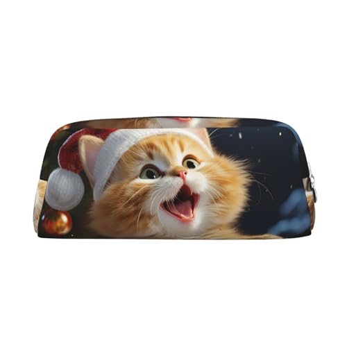 PPTHSNVB Federmäppchen mit niedlicher Katze, Weihnachtslieder, Federmäppchen mit Reißverschluss, großes Fassungsvermögen, Leder-Bleistifttasche, tragbare Make-up-Tasche für Damen und Herren, silber von PPTHSNVB