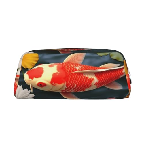 PPTHSNVB Federmäppchen mit rotem Karpfenfisch, Federmäppchen mit Reißverschluss, großes Fassungsvermögen, Leder, tragbare Make-up-Tasche für Damen und Herren, silber, Einheitsgröße, Druck von PPTHSNVB