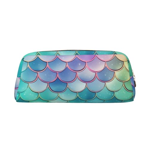 PPTHSNVB Federmäppchen mit verträumtem Farbverlauf, Meerjungfrauenschuppen, Federmäppchen mit Reißverschluss, großes Fassungsvermögen, Leder-Bleistifttasche, tragbare Make-up-Tasche für Damen und von PPTHSNVB