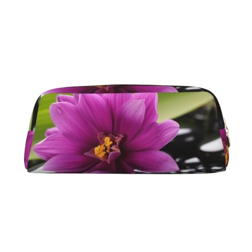 PPTHSNVB Federmäppchen mit violetter Blume und schwarzem Stein, Federmäppchen mit Reißverschluss, großes Fassungsvermögen, Leder-Federtasche, tragbare Make-up-Tasche für Damen und Herren, gold von PPTHSNVB