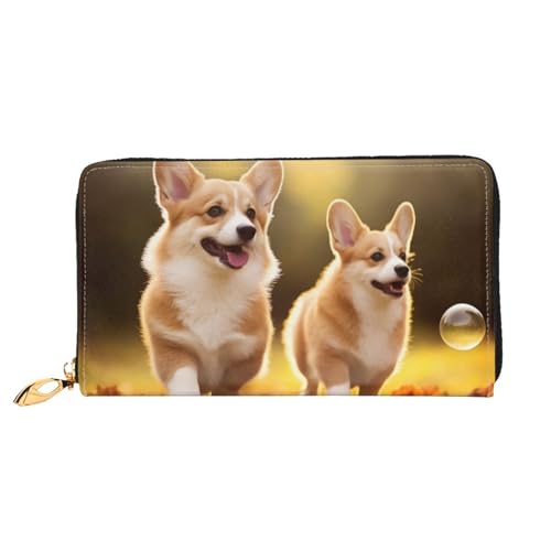 PPTHSNVB Grüne und weiße Klaviertasten Damen Geldbörse große Kapazität Kreditkartenhalter Reißverschluss Telefon Clutch Damen Reisegeldbörse, Niedlicher Corgi Hund, Einheitsgröße, Klassisch von PPTHSNVB