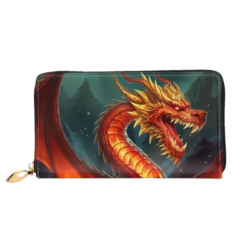 PPTHSNVB Magical Design Norse Runen Kompass Damen Geldbörse Große Kapazität Kreditkartenhalter Reißverschluss Telefon Clutch Damen Reise Geldbörse, Drachenkönig im Feuer, Einheitsgröße, Klassisch von PPTHSNVB