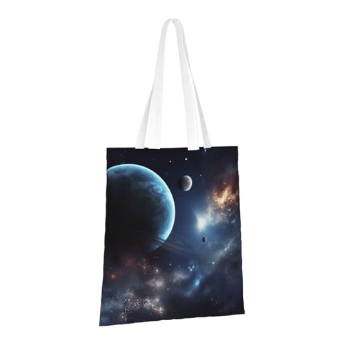 PPTHSNVB Moon Stars and Planets Canvas Tote Bag for Women Reusable Shopping Grocery Bags with Handles Cloth Bags von PPTHSNVB