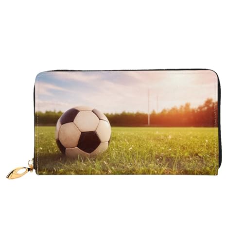 PPTHSNVB Spring Flowers Damen Geldbörse Große Kapazität Kreditkartenhalter Reißverschluss Telefon Clutch Damen Reise Geldbörse, Fußball auf einem Feld, Einheitsgröße, Klassisch von PPTHSNVB