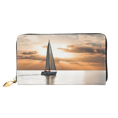 PPTHSNVB Spring Flowers Damen Geldbörse Große Kapazität Kreditkartenhalter Reißverschluss Telefon Clutch Damen Reise Geldbörse, Segelboot auf dem Meer, Einheitsgröße, Klassisch von PPTHSNVB
