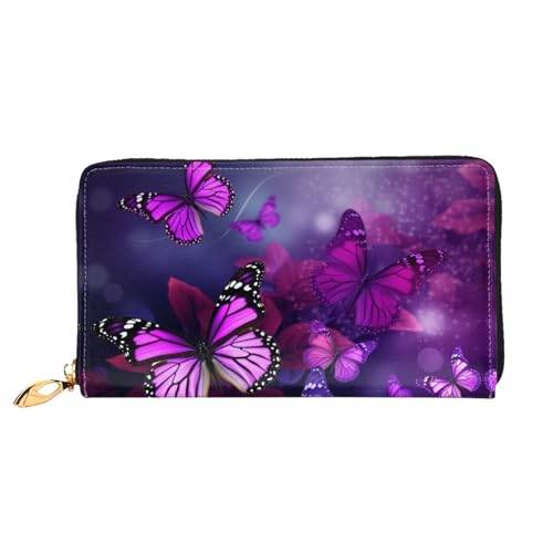PPTHSNVB Sunflower Field Sunset Sea of Flowers Damen Geldbörse Große Kapazität Kreditkartenetui Reißverschluss Telefon Clutch Damen Reisegeldbörse, Lila Schmetterlinge, Einheitsgröße, Klassisch von PPTHSNVB
