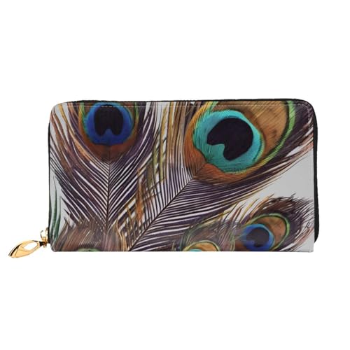 PPTHSNVB Sunflower Field Sunset Sea of Flowers Damen Geldbörse Große Kapazität Kreditkartenetui Reißverschluss Telefon Clutch Damen Reisegeldbörse, Pfauenfeder, Einheitsgröße, Klassisch von PPTHSNVB