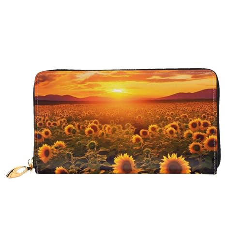 PPTHSNVB Sunflower Field Sunset Sea of Flowers Damen Geldbörse Große Kapazität Kreditkartenetui Reißverschluss Telefon Clutch Damen Reisegeldbörse, Sonnenblumenfeld Sonnenuntergang Meer der Blumen von PPTHSNVB