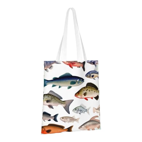 PPTHSNVB Verschiedene Fisch-Canvas-Tragetasche für Damen, wiederverwendbare Einkaufstasche mit Griffen, Stoffbeutel von PPTHSNVB