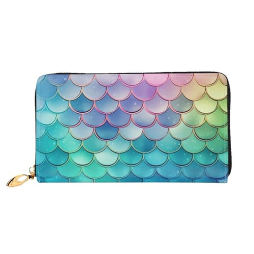 PPTHSNVB Weihnachten Holz Damen Geldbörse Große Kapazität Kreditkartenhalter Reißverschluss Telefon Clutch Damen Reise Geldbörse, Dreamy Gradient Mermaid Scales, Einheitsgröße, Klassisch von PPTHSNVB