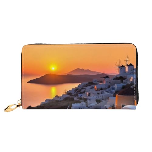 PPTHSNVB Weihnachten Holz Damen Geldbörse Große Kapazität Kreditkartenhalter Reißverschluss Telefon Clutch Damen Reise Geldbörse, Griechenland Insel Sonnenuntergang Landschaft, Einheitsgröße von PPTHSNVB