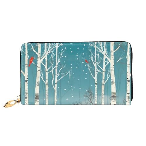 PPTHSNVB Weihnachten Holz Damen Geldbörse Große Kapazität Kreditkartenhalter Reißverschluss Telefon Clutch Damen Reise Geldbörse, Merry Christmas Birkenbaum, Einheitsgröße, Klassisch von PPTHSNVB