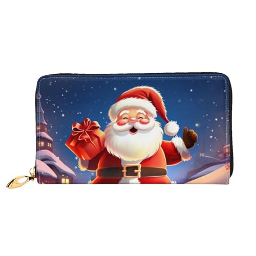 PPTHSNVB Weihnachten Holz Damen Geldbörse Große Kapazität Kreditkartenhalter Reißverschluss Telefon Clutch Damen Reise Geldbörse, Weihnachtsmann, Einheitsgröße, Klassisch von PPTHSNVB
